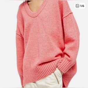 Free People Brookside Tunic Sweater size medium Pink Lightning